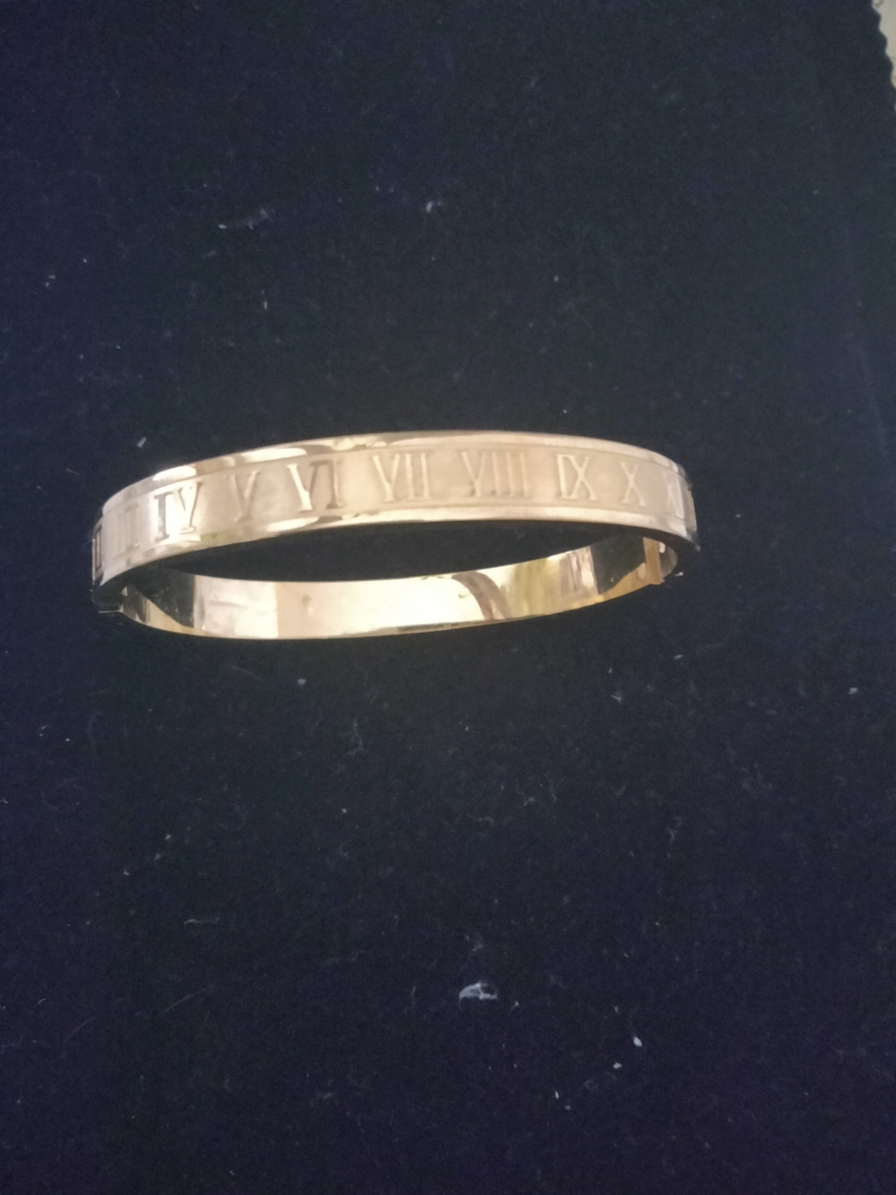 Roman Numeral Engraved Gold Stain Steel Bangle Bracelet